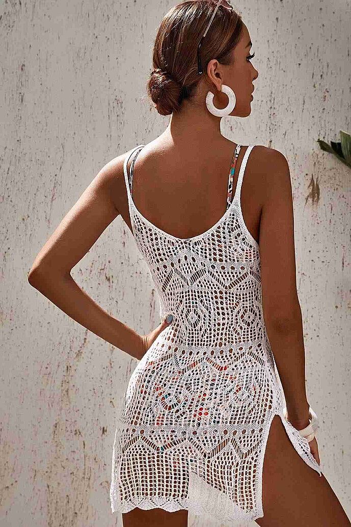 Angelsin Örme Pamuk Özel Tasarım Pareo Plaj Elbisesi Kimono Kaftan Beyaz - 3