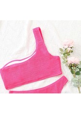 Angelsin Özel Fitilli Kumaş Bikini Üstü Pembe - Thumbnail