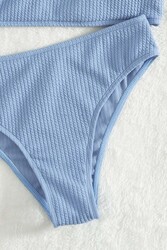 Angelsin Özel Fitilli Kumaş Yüksek Bel Tankini Bikini Takım Mavi - Thumbnail