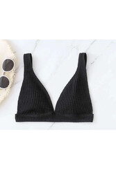 Angelsin Özel Kumaş Bikini Üstü Siyah - Thumbnail