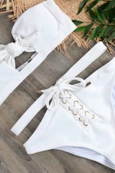 Angelsin Özel Tasarım Bikini Takım Beyaz - Thumbnail