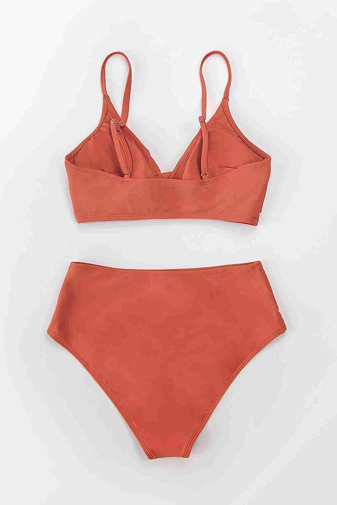 Angelsin Özel Tasarım Önden Çarpraz Yüksek Bel Bikini Takım Kırmızı - 4