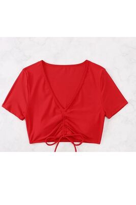 Angelsin - Angelsin Özel tasarım Yarım Kol Büzgü Detaylı Bikini Üstü Kırmızı (1) Angelsin - Angelsin Özel tasarım Yarım Kol Büzgü Detaylı Bikini Üstü Kırmızı (1)