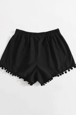 Angelsin - Angelsin Ponponlu Şık Deniz Şortu Siyah (1)