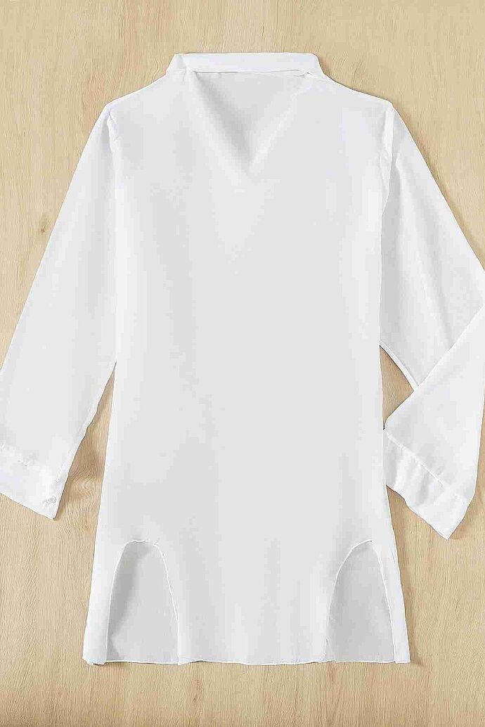 Angelsin Şifon Gömlek Plaj Elbisesi Pareo Kimono Kaftan Beyaz - 4
