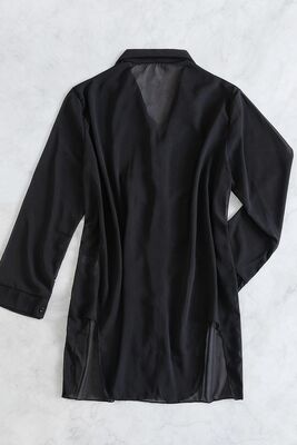 Angelsin - Angelsin Şifon Gömlek Plaj Elbisesi Pareo Kimono Kaftan Siyah (1)