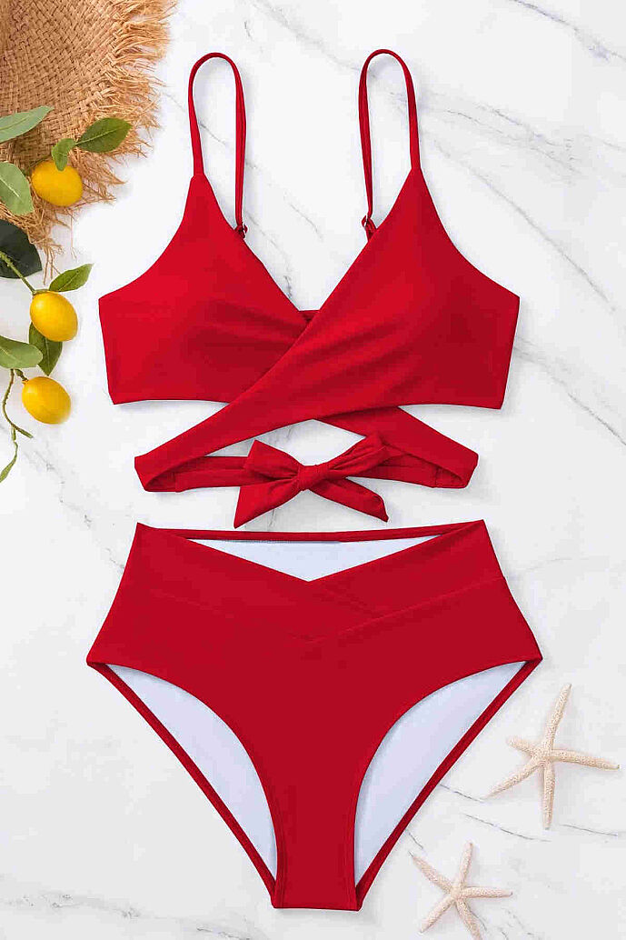 Angelsin Şık Bel Kuşak Detaylı Bikini Üstü Kırmızı - 3