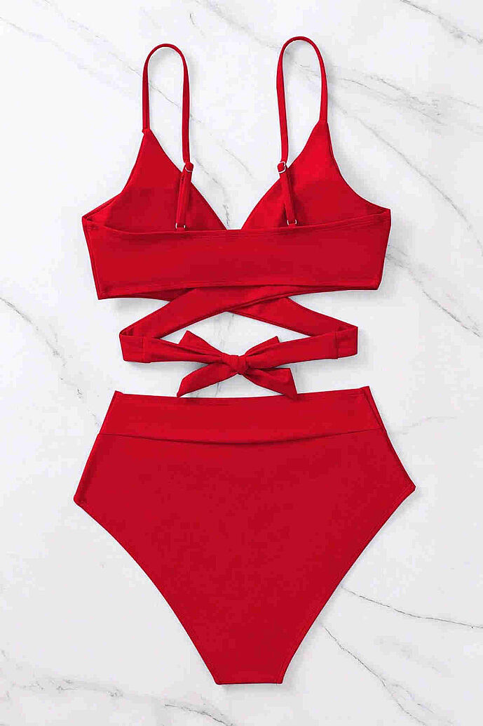 Angelsin Şık Bel Kuşak Detaylı Bikini Üstü Kırmızı - 4