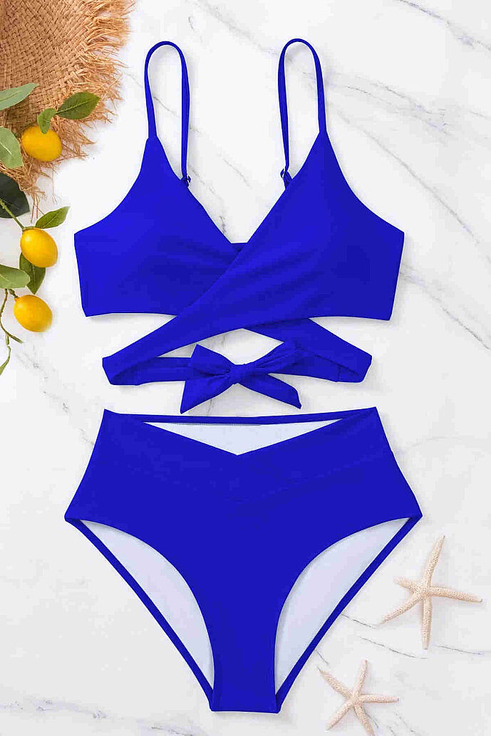 Angelsin Şık Bel Kuşak Detaylı Bikini Üstü Saks - 5