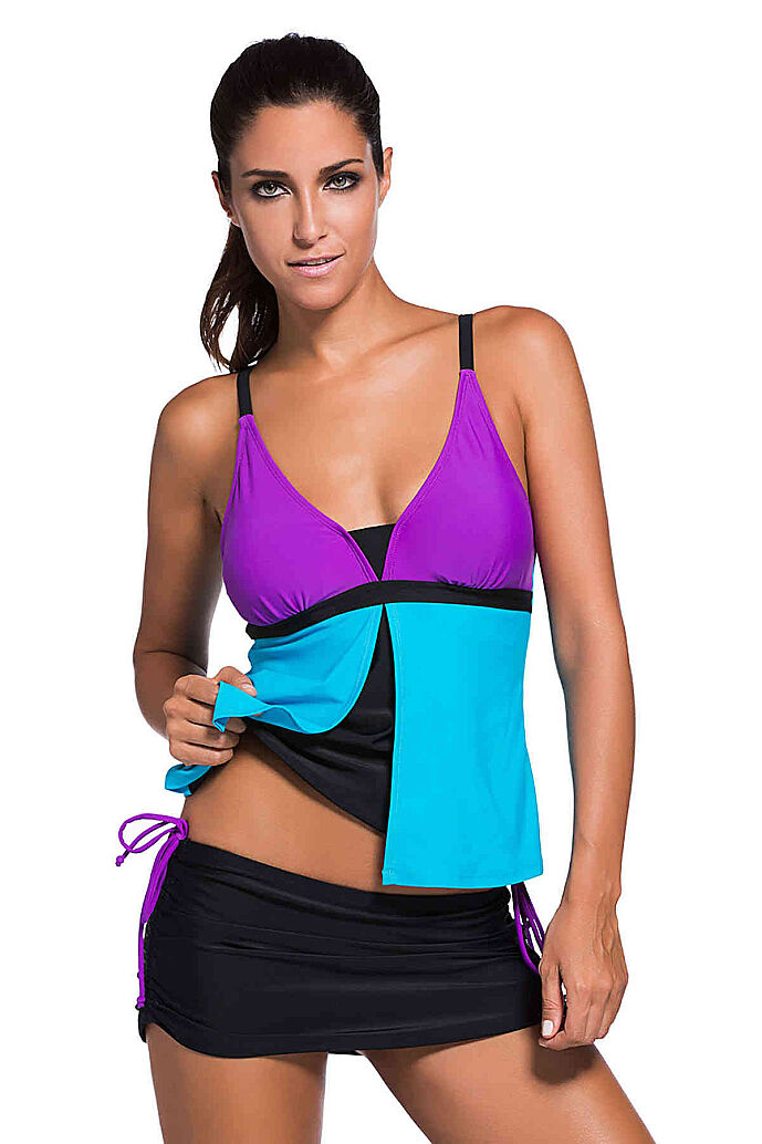 Angelsin Renkli Tankini Etekli Bikini Takım - 4