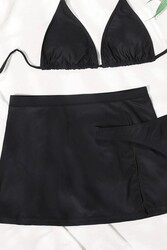 Angelsin Şık Yırtmaçlı Deniz Eteği Etek Siyah - Thumbnail