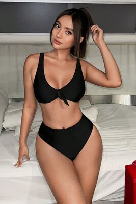 Angelsin - Angelsin Şık Yüksek Bel Bikini Takım (Çıkartılabilir Kaplı) Siyah