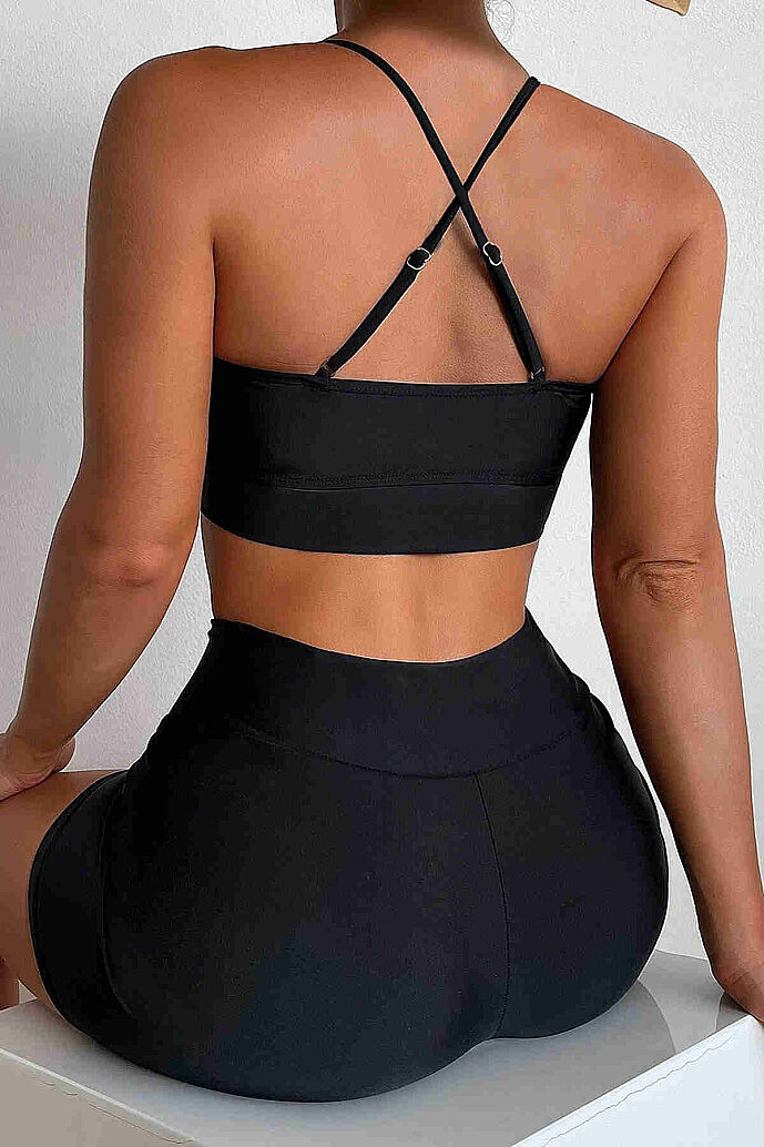 Angelsin Sırtı Çapraz Şık Tankini Bikini Üstü Siyah - 3