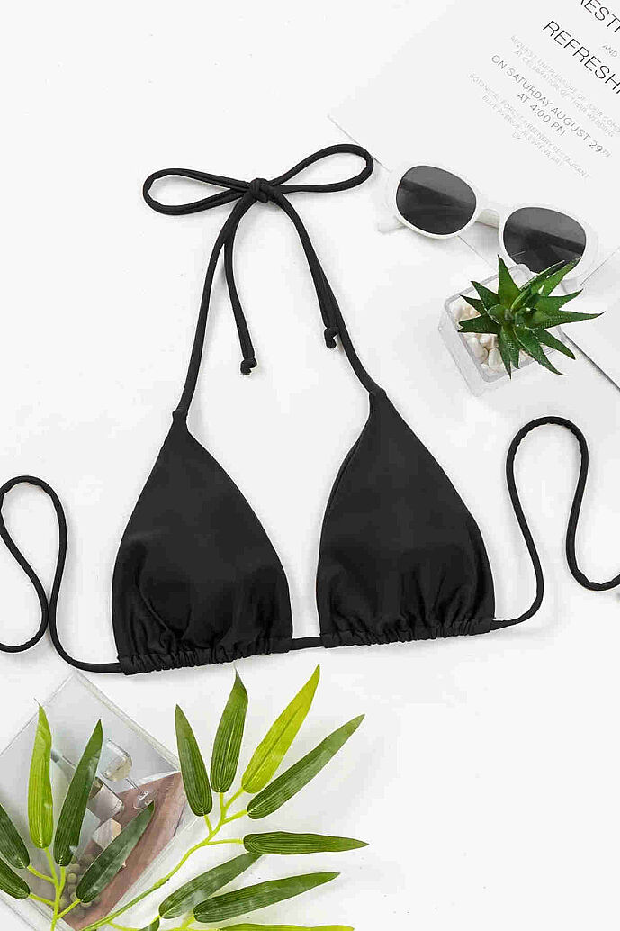 Angelsin Siyah Boyundan Bağlamalı Üçgen Bikini Üstü Siyah - 3