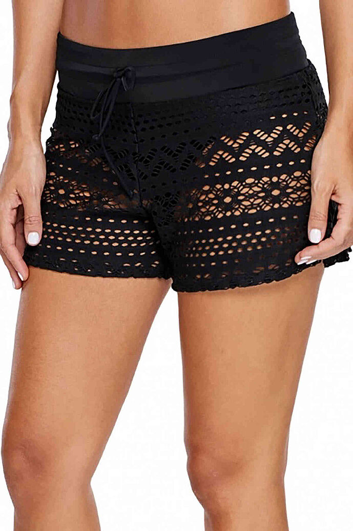 Angelsin Siyah Dantel Deniz Şortu Birleşik Bikini Alt - 5