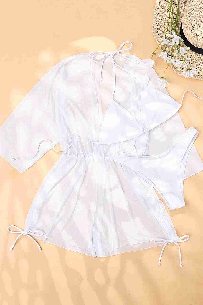 Angelsin Şifon Pareo Plaj Elbisesi Cover Up Kimono Beyaz - 3