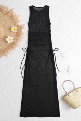 Angelsin - Angelsin Tül Pareo Plaj Elbisesi Siyah (1)