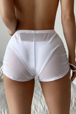 Angelsin - Angelsin Tül Plaj Şortu Pareo Cover Up Kimono Beyaz (1)