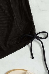 Angelsin Tül Plaj Şortu Pareo Cover Up Kimono Siyah - Thumbnail