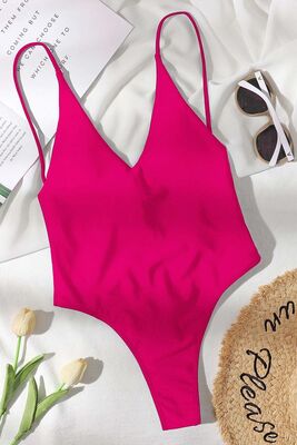 Angelsin - Angelsin V Yaka Sırt Dekolteli Brazilian Kesim Mayo Pembe