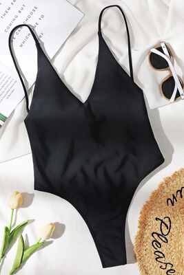 Angelsin - Angelsin V Yaka Sırt Dekolteli Brazilian Kesim Mayo Siyah