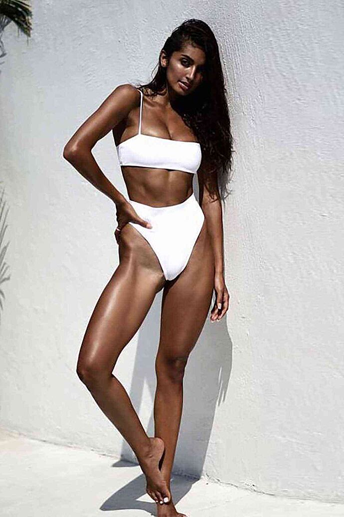 Angelsin V Kesim Yüksek Bel Bikini Takım Beyaz - 5