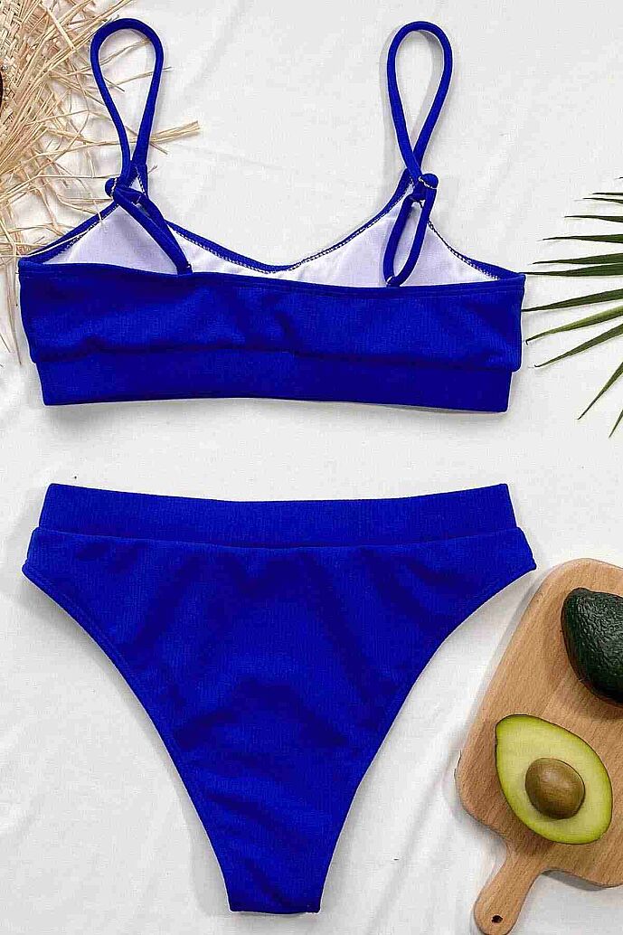 Angelsin Yüksek Bel Fitilli Kumaş BiKini Altı Saks - 3
