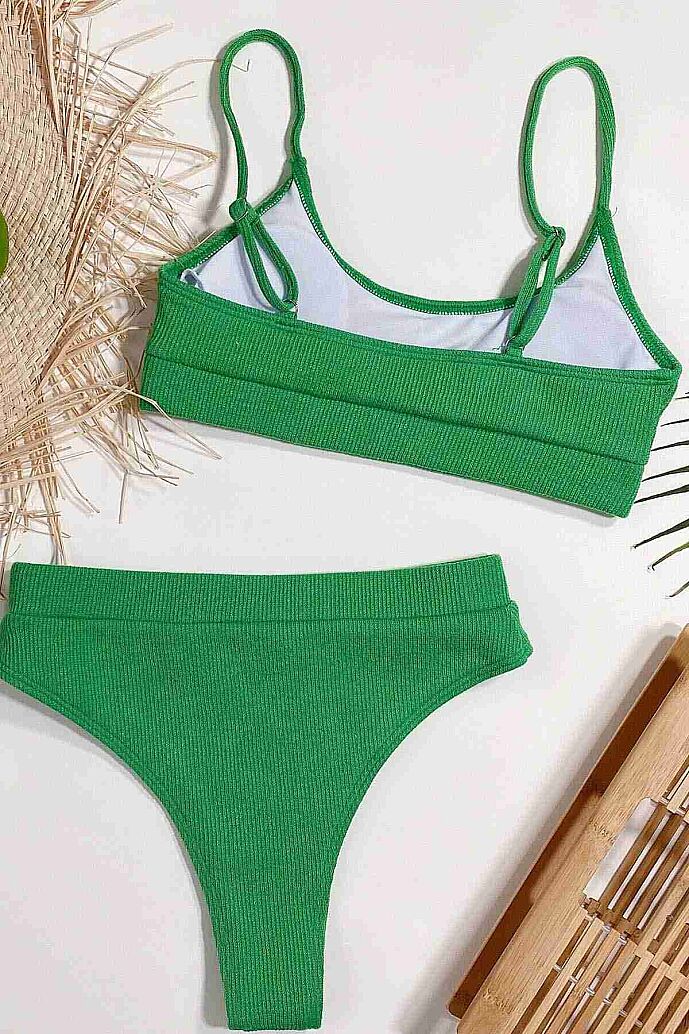 Angelsin Yüksek Bel Fitilli Kumaş BiKini Altı Yeşil - 3