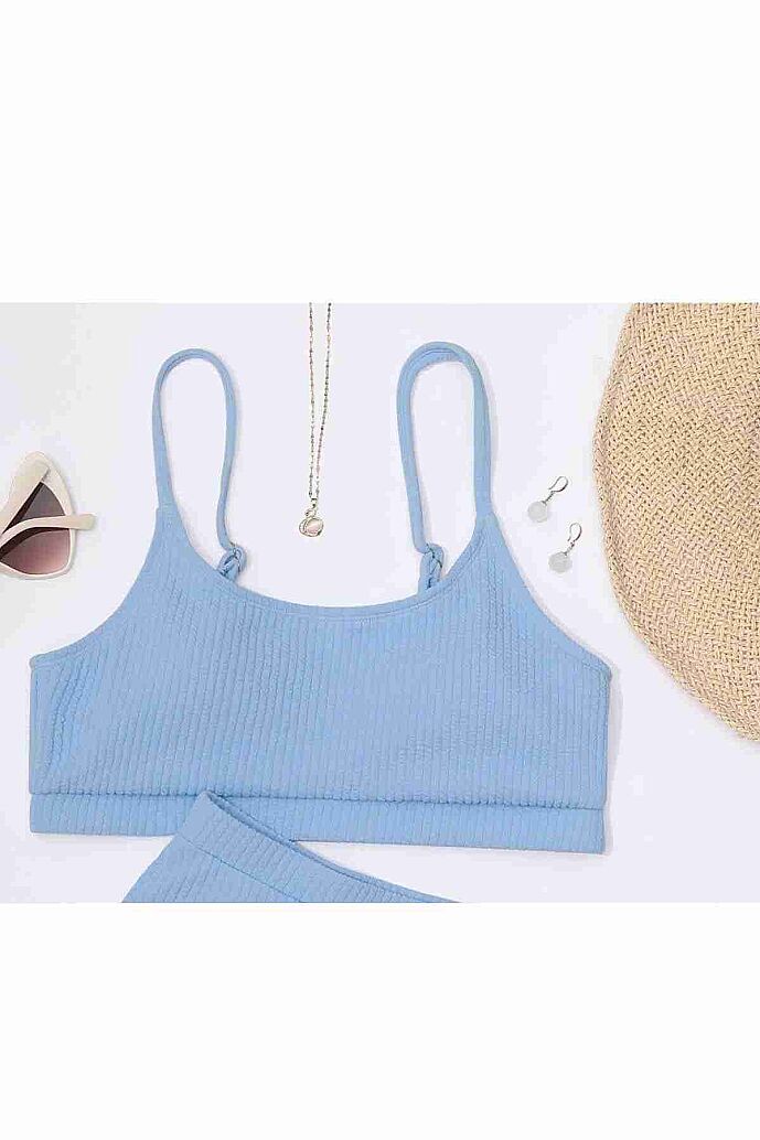 Angelsin Yüksek Bel Özel Kumaş Tankini Bikini Üstü Mavi - 3