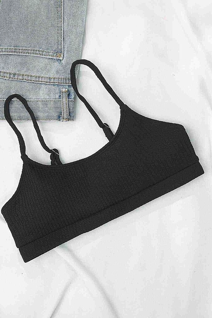 Angelsin Yüksek Bel Özel Kumaş Tankini Bikini Üstü Siyah - 3