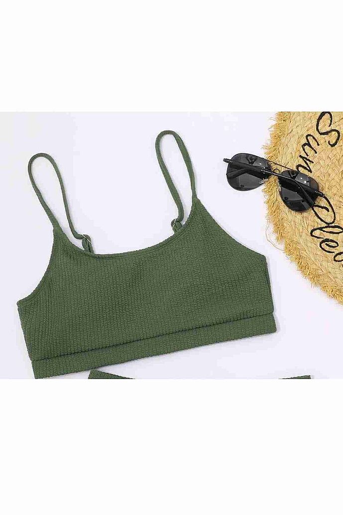 Angelsin Yüksek Bel Özel Kumaş Tankini Bikini Üstü Yeşil - 4