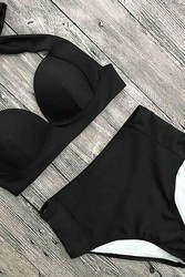 Angelsin Yüksek Bel Siyah Bikini Takım - Thumbnail