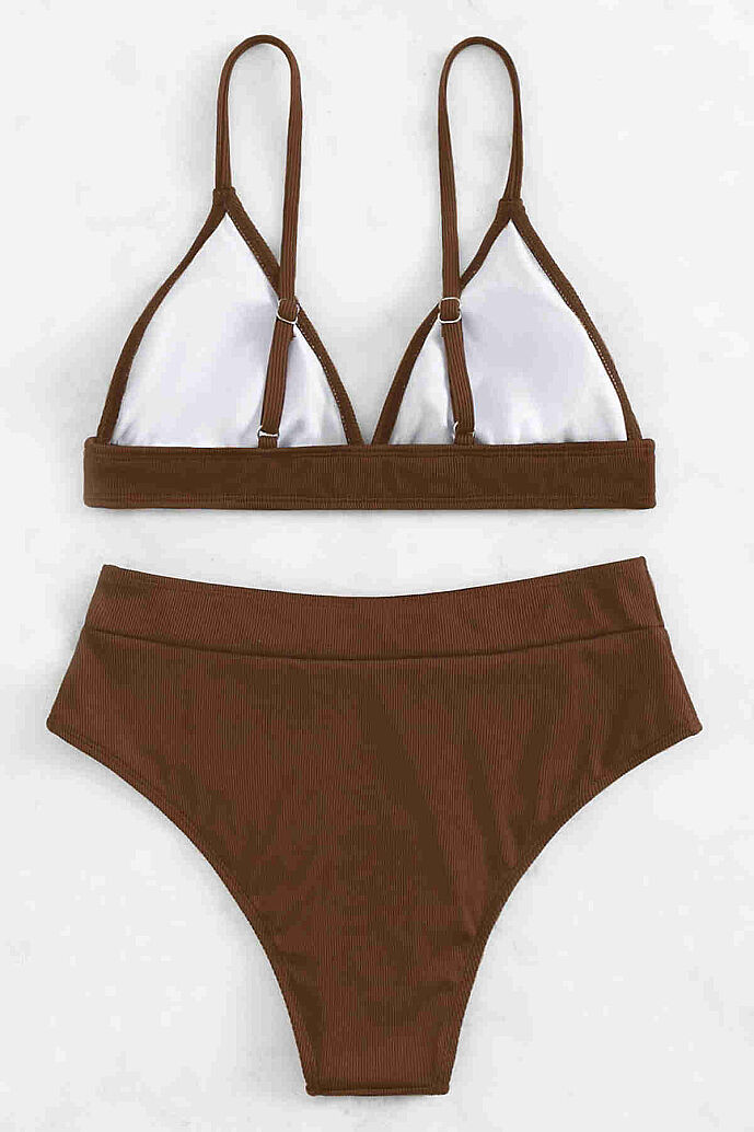 Angelsin Yüksek Bel Tasarım Bikini Altı Kahverengi - 3