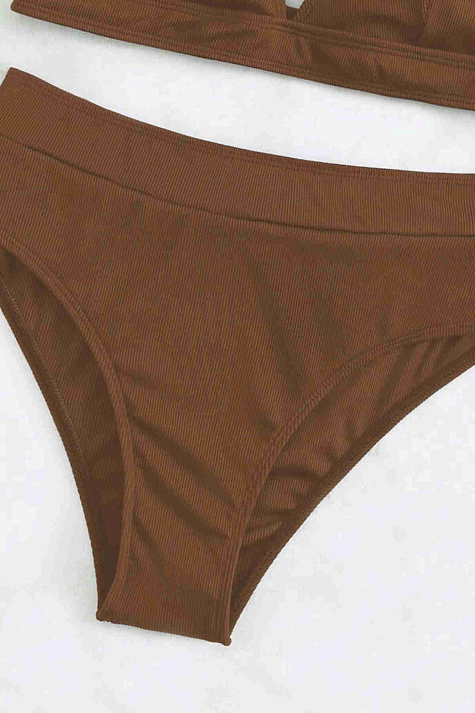 Angelsin Yüksek Bel Tasarım Bikini Altı Kahverengi - 5