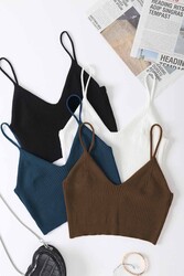 Angelsin 4 lü Paket Askılı Bluz Crop Çok Renkli - Thumbnail