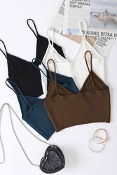 Angelsin 4 lü Paket Askılı Bluz Crop Çok Renkli - Thumbnail