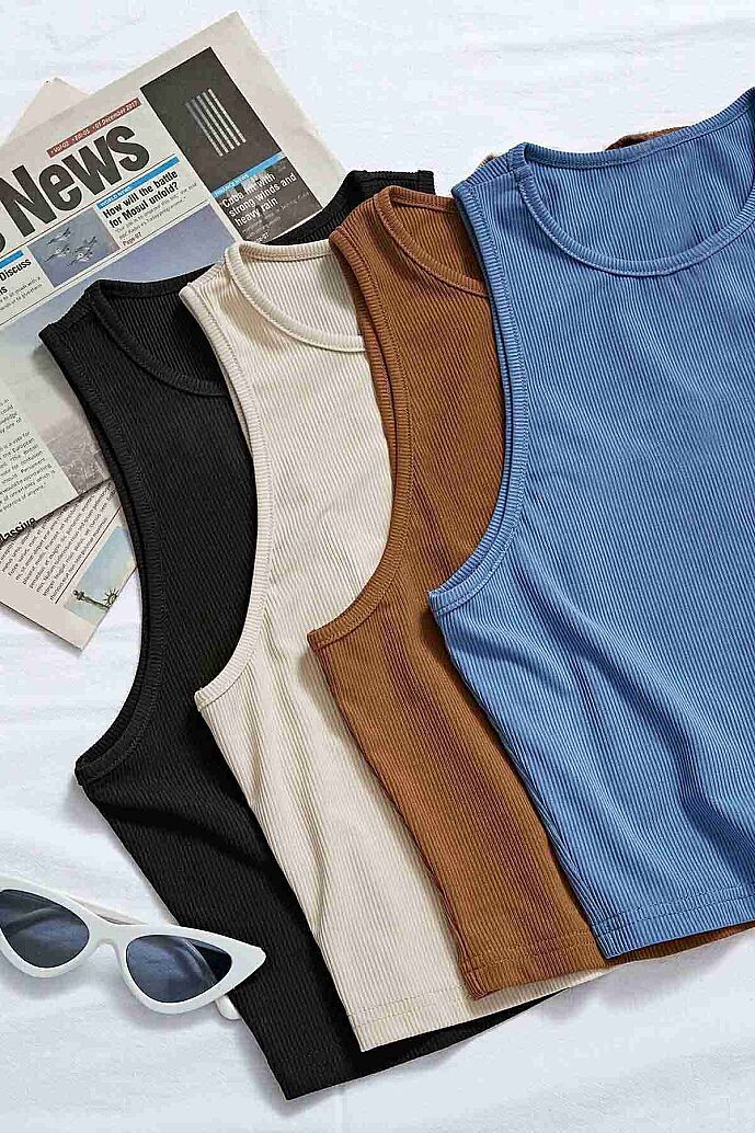 Merry See 4'lü Paket 4 Renk Takım Kadın Kolsuz Örme Kumaş Bluz Crop Çok Renkli - 5