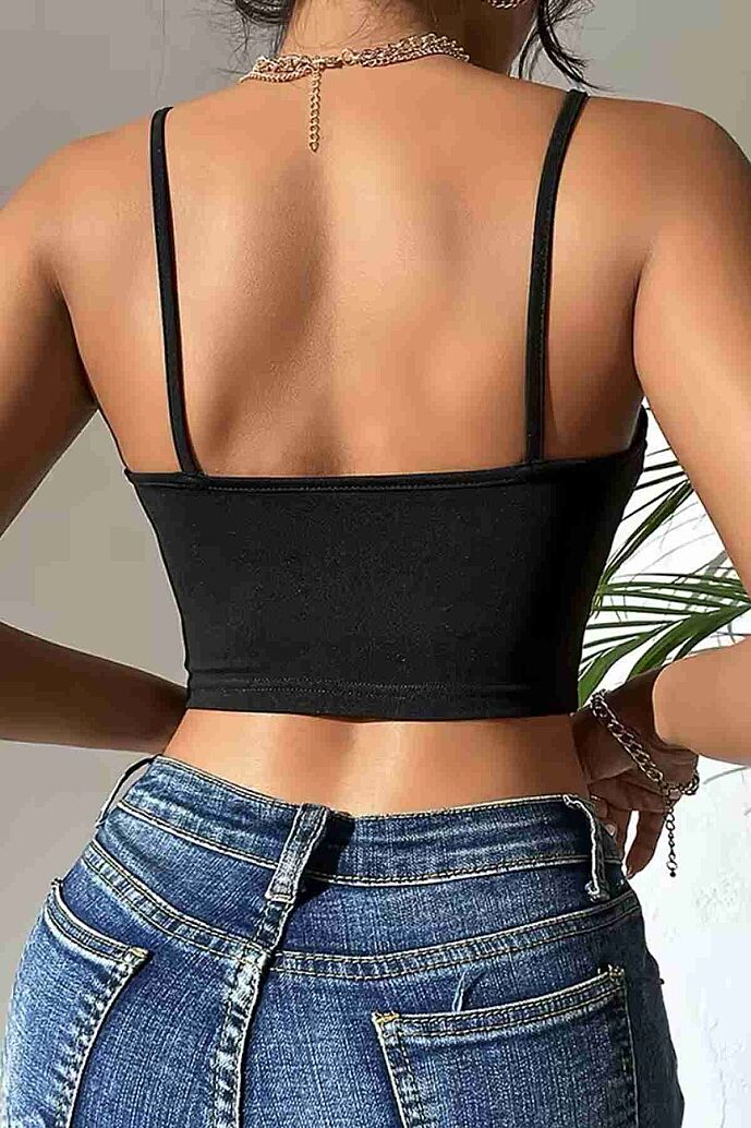 Merry See  Aksesuarlı Şık Crop Büstiyer T-shirt Siyah - 3