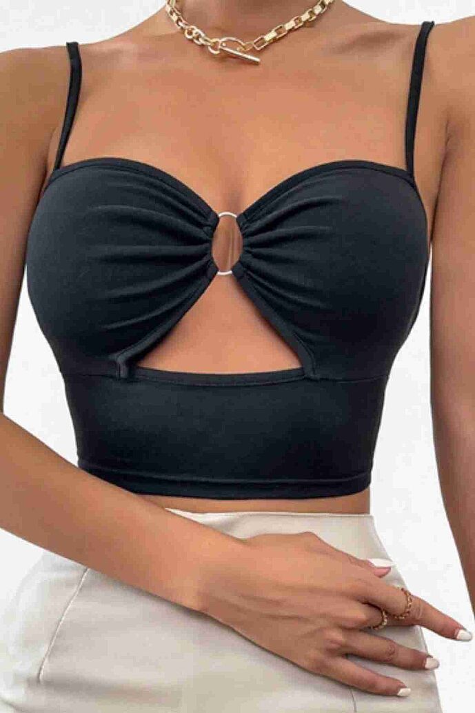 Merry See  Aksesuarlı Şık Crop Büstiyer T-shirt Siyah - 4