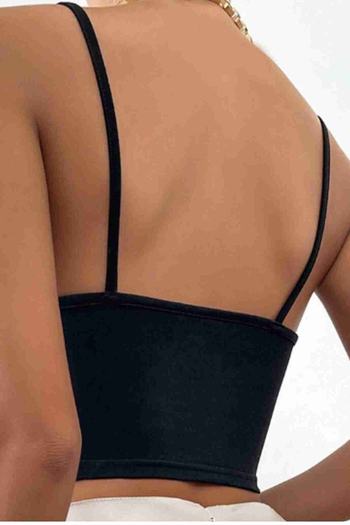 Merry See  Aksesuarlı Şık Crop Büstiyer T-shirt Siyah - 5