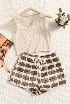 Merry See - Merry See Altı Peluş Polar Üstü Örme Kolsuz Pijama Takımı Çok Renkli