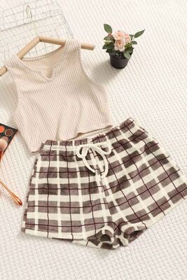 Merry See - Merry See Altı Peluş Polar Üstü Örme Kolsuz Pijama Takımı Çok Renkli (1)