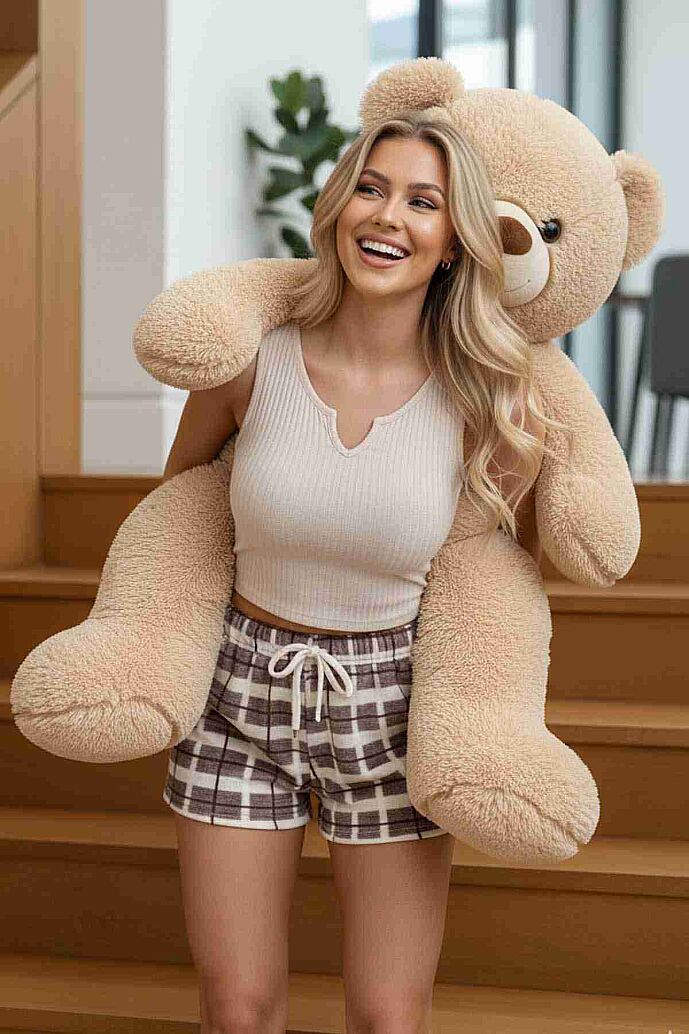 Merry See Altı Peluş Polar Üstü Örme Kolsuz Pijama Takımı Çok Renkli - 4