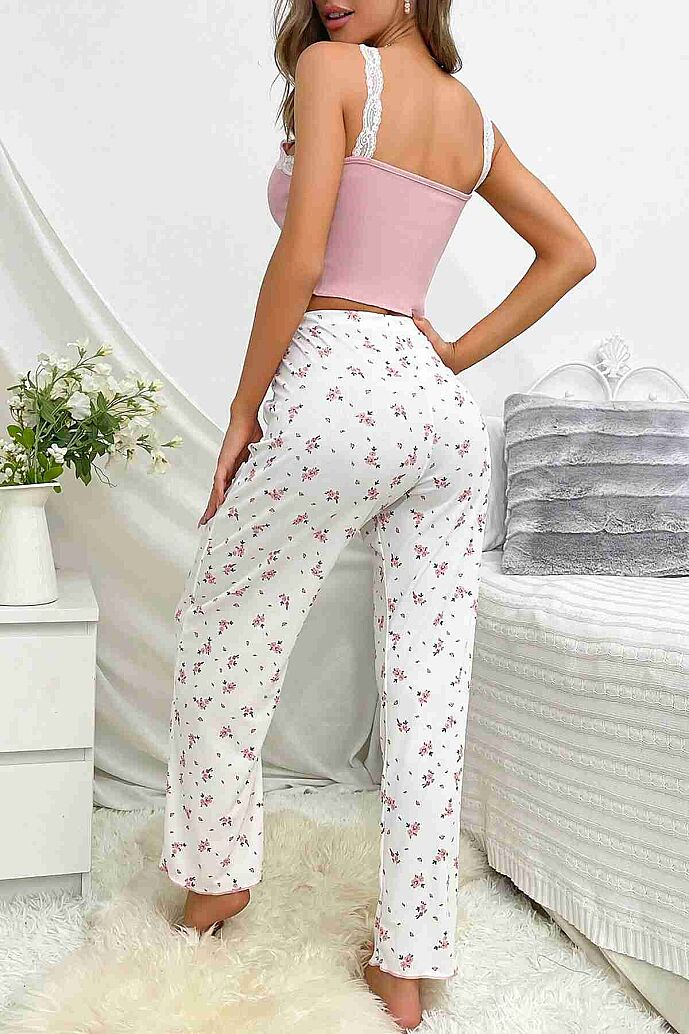 Merry See Askılı Şık Üstü Dantel İşlemeli Baskılı Pijama Takımı Çok Renkli - 5