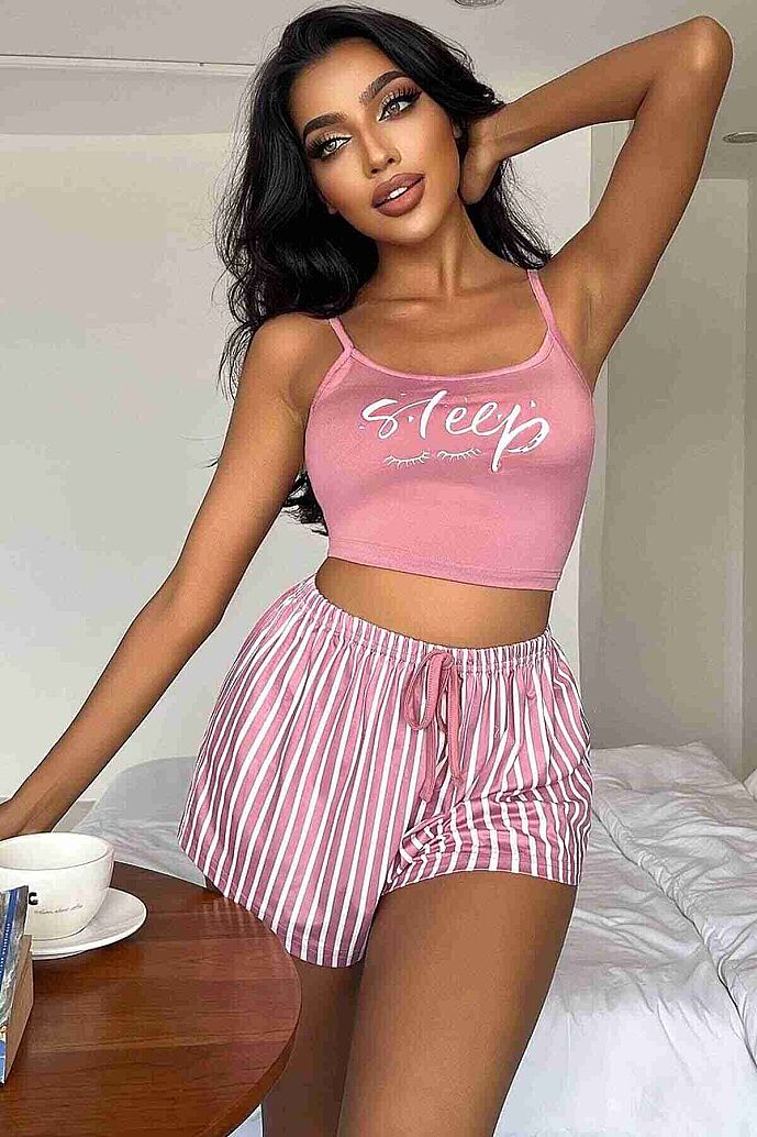 Merry See Askılı Sleep Basklı Sortlu Pijama Takımı Çok Renkli - 3