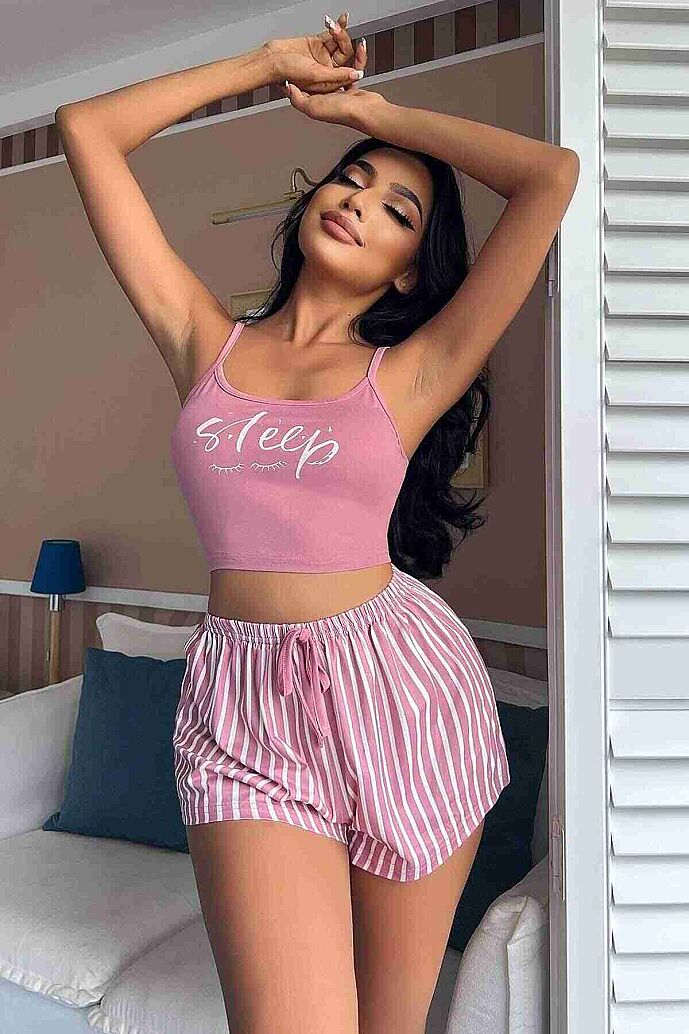 Merry See Askılı Sleep Basklı Sortlu Pijama Takımı Çok Renkli - 4