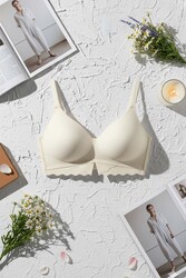 Merry See Balensiz Çıkarılabilir Pedli Lazer Kesim İzbırakmaz Sütyen Krem - Thumbnail