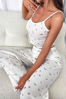 Merry See - Merry See Baskılı Askılı Pijama Takımı BASKI MOR ÇİÇEKLİ MS4086 (1)