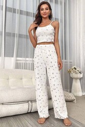 Merry See Baskılı Askılı Pijama Takımı Mor Çiçekli - Thumbnail