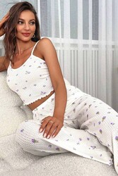 Merry See Baskılı Askılı Pijama Takımı Mor Çiçekli - Thumbnail